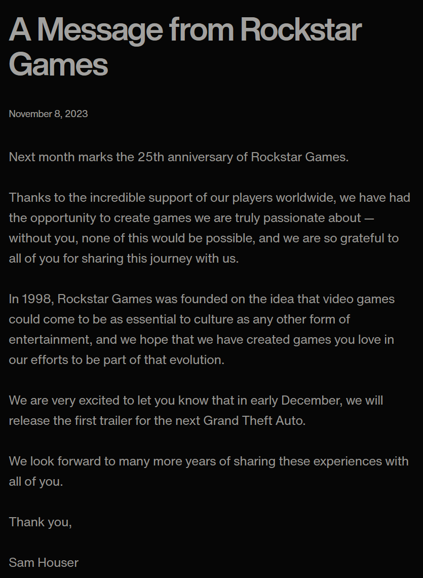 News - Grand Theft Auto VI Officially Announced by Rockstar Games - Trailer  coming early December